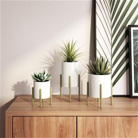 ASPIRE HOME ACCENTS Aspire Home Accents 7166 Brevyn Small Mid Century Modern Planters; White & Gold - Set of 3 7166